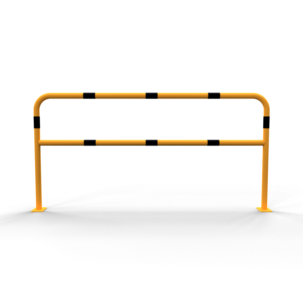 Hoop of steel tube |  48 x 2,5 mm | with cross bar | for plugging down | total width: 2000 mm | total height: 1000 mm | hot-dip galvanized and yellow coatedwith black warning stripes